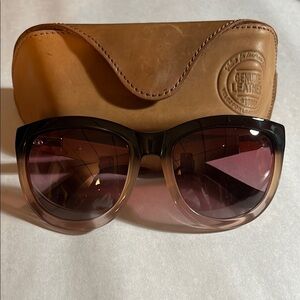Velez vintage leather arm brown ombré retro sunnies sunglasses with leather case